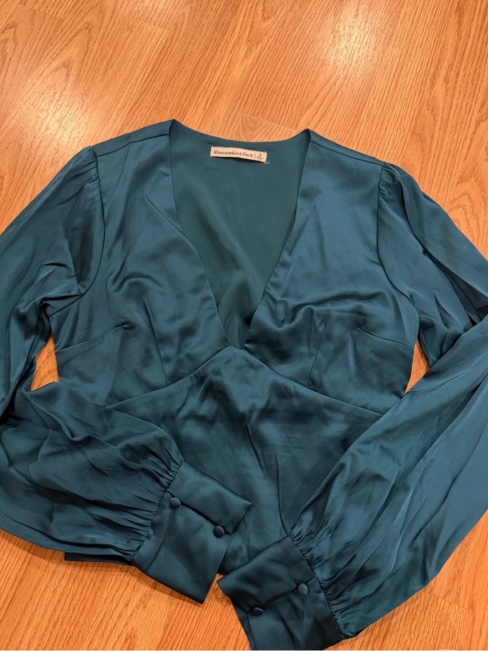 Abercrombie & Fitch Teal Satin V-Neck Wrap Top